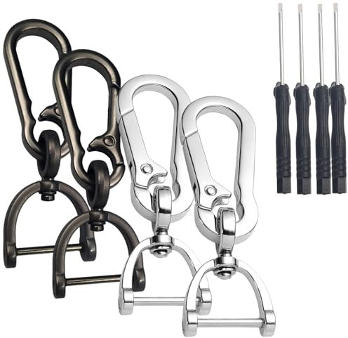 4 Stück Metall Schlüsselanhänger, Mini Drehverschluss D-Ringen Karabinerverschlüsse mit Abnehmbare Schlüsselringen, Karabinerhaken mit 360° Drehbar Verschluss für Herren/Damen/Taschen/Rucksack (B)