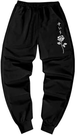 Pantalon hippie pour homme - Décontracté - Mode ample - Confortable - Avec poche imprimé rose - Pour le basketball, Noir , L