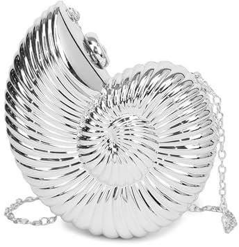 EJJUOO Damen Geldbörse Muschel, Abend-Clutch in Muschelfor mit Kettenriemen, Geldbörse für Hochzeit, Party