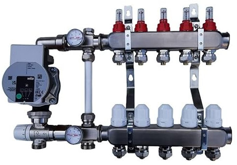 Heating-Install Festwertregelset Fußbodenheizung Heizkreisverteiler 6 Kreise Mischgruppe Temperaturregeleinheit Heizungsverteiler Energieeffiziente WILO Umwälzpumpe Mischventil