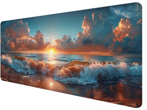 Mauspad XXL, 900x400mm Gaming Mauspad Ozean, XXL Mousepad Groß mit Rutschfeste Gummibasis, Mauspad Sonnenaufgang Wasserdicht & rutschfest, Großer Erweiterter Schreibtischunterlage für Home Office K-8