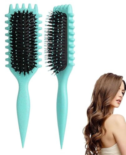 Jushion Curl Brush, Hair Brush, Strands Comb, Professional Curling Brush, Styling Tools, Hair Combs, Plastic Comb, Bouncy Curl Brush for Detangling, Shaping and Defining, Green