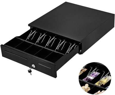 SOARS Kassenschublade elektrisch, Kassenlade mit 5 Münzfächer und 5 Scheinfächer, Geldlade mit elektrischer & manueller Öffnung, Geldlade Geldbox Geldkassette, 40,5 x 42 x 10 cm, Schwarz