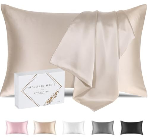 Seidenkissenbezug 25 Momme für Haar und Haut Mulberry Anti-Falten, Anti-Aging Hochwertige Qualität Keine Chemikalien - Geschenkidee (Champagner, 90x50cm)