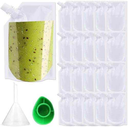 Drink Pouches for Festivals, 20 PCS 250ML Refillable Drink Pouches with Funnel and Lid, Reusable Drinks Pouches for Festivals, for Holiday Festival Party Drinks Picnics Travel Sports Drinks Pouches