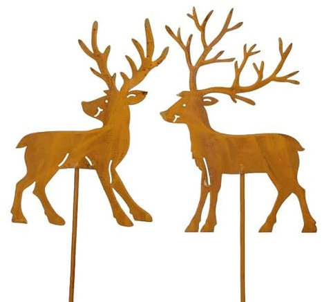 MACOSA PO550297-054-712_x2 Dekostecker Hirsch 2er Set Rost 55 cm Metall Herbstdeko Dekostab Weihnachts-Dekoration Blumenstecker Winter-Deko Beetstecker Landhaus modern