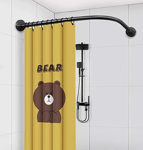 Barra de cortina de ducha curvada ajustable con ventosas, no requiere taladrar, barra de acero inoxidable en forma de L, compatible con riel de esquina de bañera de baño (70-95 x 105-165 cm)