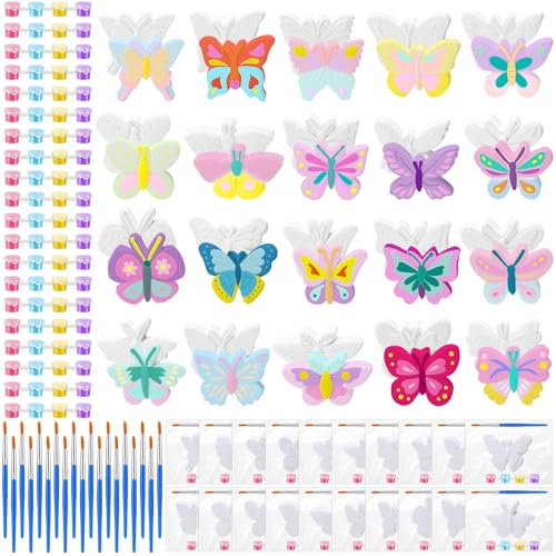 JellyArch 20 Set Butterfly DIY Painting Kit Summer Ceramic to Paint Your Own Butterfly Statues Unpainted Plaster Figurines Brushes Acrylic Paints Bags Party Favor for Kids Adults