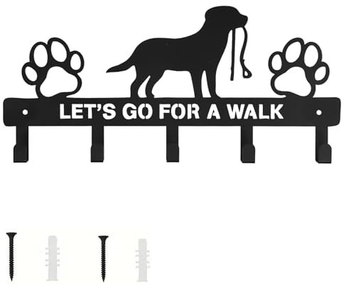 YILANJIN Key Holder Hooks, 5-Hooks Metal Dog Leash Holder for Wall, Iron Wall Mounted Hooks for Front Door, Dog Outdoor Stuffs Storager Rack for Hanging Collar, Leash, Dog Vest Harness (Black)