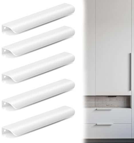 5 Stück Schrankgriffe – Möbelgriffe aus Aluminium – 160mm Lochabstand – Türgriffe in Weiß für Küchenschränke, Schubladen, Kleiderschränke & Badezimmerschränke – Modernes Design & einfache Montage