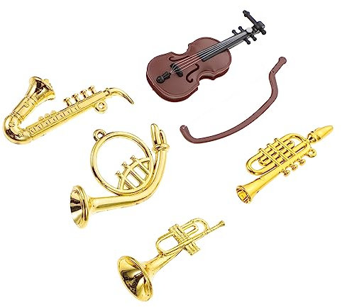 BRIGHTFUFU Einzigartige Mini-Violine Zur Dekoration Musikinstrumenten-Set Im Maßstab 112 Trompetenverzierungen Für Puppenhaus 5-teilig