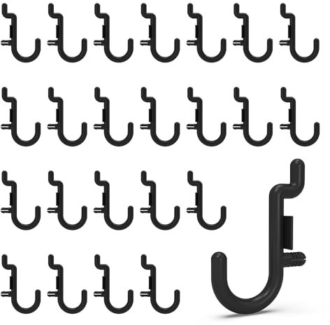 HUHOLE J-Form Lochwand Haken Kunststoff, 100 Stück Schwarze Haken für Lochwand, Pegboard Zubehör passend für 6 mm Loch und 25 mm Lochabstand, für Klebeband, kleine Accessoires und Ladenpräsentation