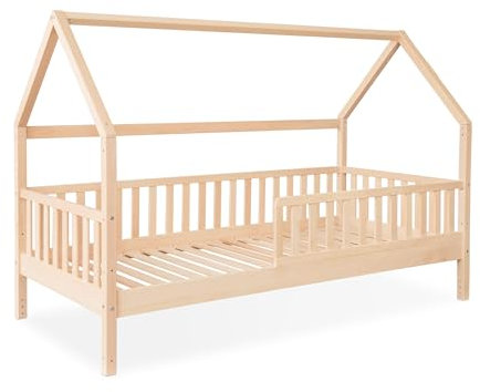 Ehrenkind® Hausbett Buche Livo | FSC Zertifiziert | Kinderbett mit Rausfallschutz | höhenverstellbar Massivholz | Kinder Bett | Hausbett 200x90 | Natur