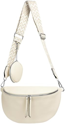 Caspar TS1076 stylische große XL Damen Crossbody Bag Bauchtasche, Farbe:beige