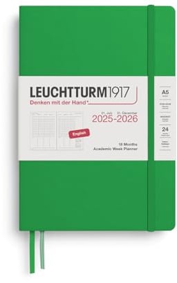 LEUCHTTURM1917 372818 Akademischer Wochenplaner Medium (A5) 2026, 18 Monate 07.2025-12.2026, Spring Leaf, Englisch