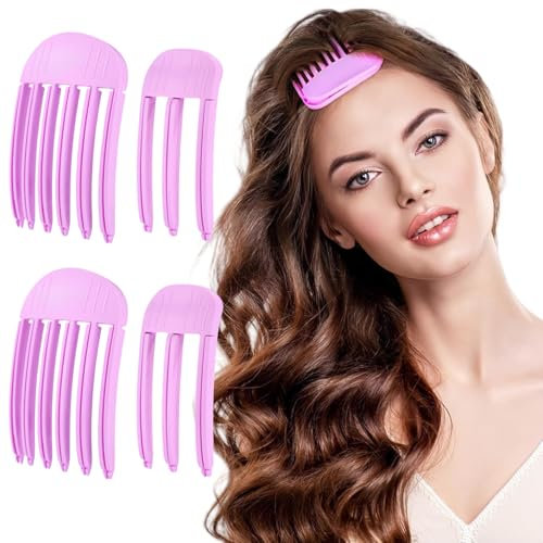 Heanvmyss Pinza para El Pelo Esponjosa,4 Piezas Peine Moldeador de Viento para Flequillo Esponjoso,Peines Moldeadores de Viento para Hombres y Mujeres(Rosa)