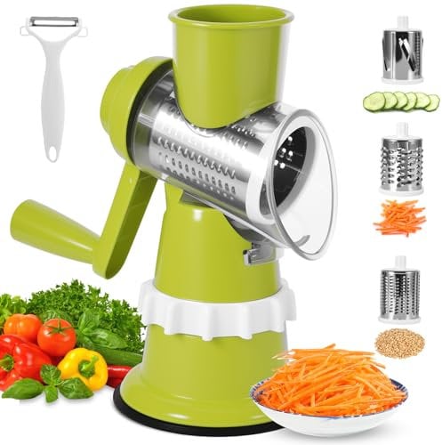 Viitech Rotary Cheese Grater, Cheese Grater Rotary with 3 Drum Blades and 1 Peeler, Rotary Grater Vegetable Grater Ideal for Cheese Carrot Cucumber Nuts