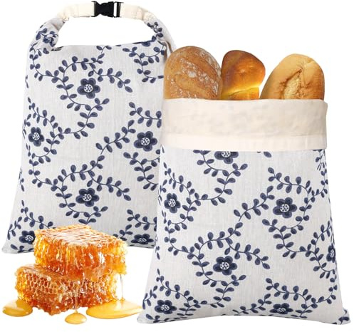 2 Stück Bienenwachs Brotbeutel, Wiederverwendbare Brottasche, 32x42cm, Atmungsaktive Tragbare Sauerteig Brotbeutel mit Bienenwachs Innenfutter zum Frischhalten für Brot, Obst, Gemüse, Kekse,Getreide