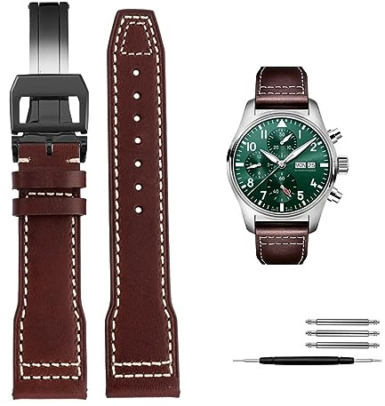 AEHON 20 mm / 21 mm italienisches Echtleder-Armband für IWC Big Pilot Spitfire Uhr, Rindsleder, Schwarz / Braun / Blau, 20 mm, Achat