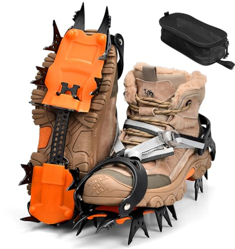Steigeisen für Bergschuhe mit 18 Zähne,Spikes für Wanderschuhe,Verdickte Schuhkrallen aus Edelstahl,für Walking, Joggen, Klettern und Wandern