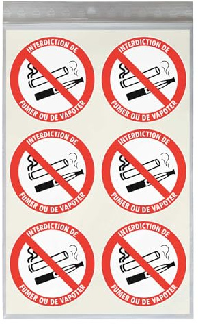 18 stickers Ø 5 cm INTERDICTION DE FUMER OU DE VAPOTER P102 autocollant | Étiquettes autocollantes rondes de signalisation en vinyle adhésif défense de cigarette classique et électronique