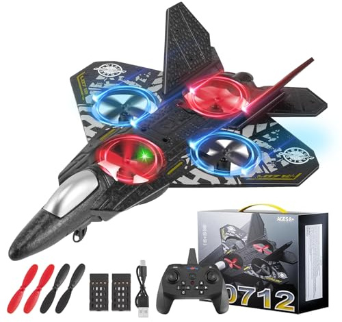 RC Flugzeug für Kinder ab 14 Jahren Ferngesteuertes Flugzeugmodell mit LED, 360° Flip, Höhenhaltefunktion, Kopflos-Modus, Ein-Tasten-Start, 4-Achsen-Gyro-Stabilisator Spielzeuggeschenk für Jungen