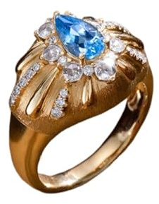 Beydodo Aquamarin Ringe Gold 585 Damen, Verlobungsring mit 1ct Tropfen Aquamarin und Diamant Eheringe Memoir Hochzeit Ring Frauen Größe 58 (18.5)