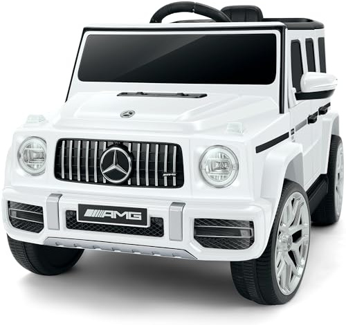 ELEMARA Licensed Mercedes Benz AMG G63 Electric Car for Kids, Battery Powered Ride on toys W/Parents Control,G Wagon Ride On Truck Toy,Low Battery Prompt,Bluetooth,Flickering Lights/LED Lights, White