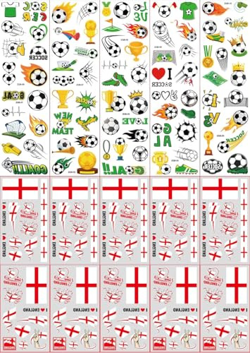 20 Sheets England Flag Temporary Tattoos Stickers,Football Soccer Theme for St. George's Day, World Cup, Euro Party Decorations