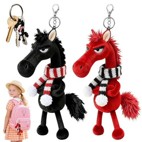 Year Of The Horse Lucky Mascot, 2 Pièces Peluche en forme de Cheval, Mascotte porte-bonheur de l'année du Cheval, Porte-bonheur Année Du C-heval, C-heval Plush Toys,Plush Horse Keychain,pour sac à dos