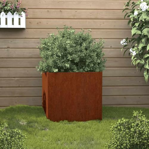 Corten Pot de fleurs en acier 42 x 40 x 39 cm Jardinière surélevée pour jardin, terrasse, balcon Décoration avec cadre en acier résistant aux intempéries Durable résistant à la corrosion Jardinière en