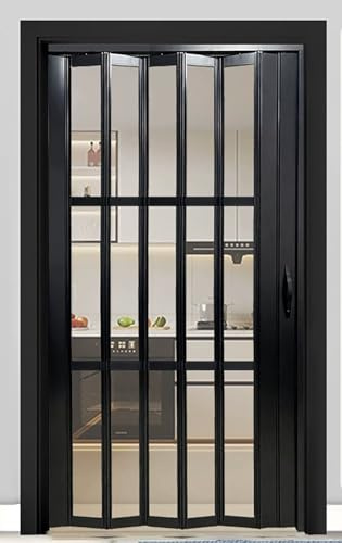 Pounjsd porte pliante accordeon interieur noir, 60 70 80 90 120 150 200 cm de Large, porte coulissante interieur avec rail, porte accordéon sans percage pour salon/Cuisin, Facilité d'installation