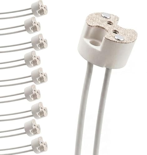 10 Stück GU5.3 Fassung mit 14cm Silikonkabel, MR16 Keramik Sockel für G4 GU4 G6.35 LED und Halogen Lampen, 12V-250V Max 100W Lampenfassung, Weiß