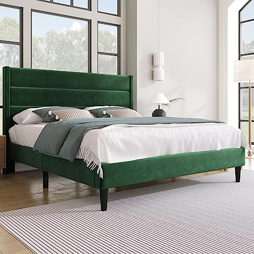 staronce Polsterbett 140x200 cm Doppelbett – luxuriöses Ehebett mit Kopfteil & Lattenrost, modernes Bettgestell in Grün Samt (Velvet) – Bett ohne Matratze, hochwertiges Doppelbett