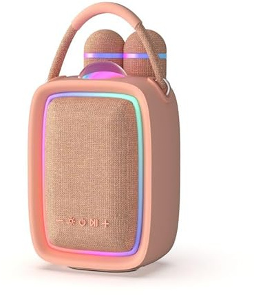 Singy Party Enceinte Karaoké Bluetooth avec 2 Micros - Rose - Lumière LED Multicolore - Portable Rechargeable USB-C - Bluetooth, Carte SD