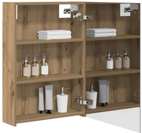 vidaXL Badezimmerspiegelschrank Kunsthandwerk Eiche 50 x 14,5 x 70 cm, Moderner Spiegelschrank, rechteckig, Wandregal für Badezimmer, praktische Aufbewahrung
