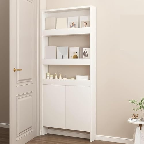 JS Ellie Libreria a Scomparsa Dietro la Porta — Libreria Sottile e Nascosta: Salvaspazio, Ideale per Camerette, Camere da Letto, Soggiorni e Uffici 2-Tier White 31.5 * 4.7 * 70.9in