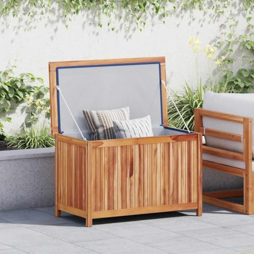 LoogCape Gartenbox 90x50x58 cm aus massivem Teakholz wetterfest wasserdicht mit Stauraum, abschließbarem Deckel, Rolle, Sitzfunktion, für Terrasse Balkon Pool und outdoor Nutzung
