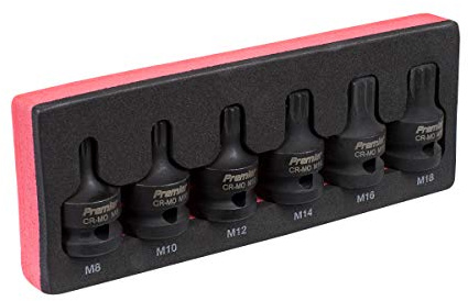 Sealey AK5608 Impact Spline Socket Bit, 1/2 Square Drive, 72mm x 190mm x 38mm, 6 Pieces