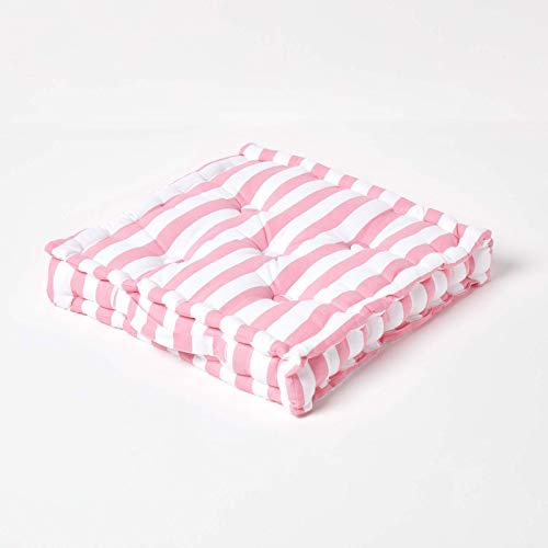 Homescapes Breit gestreiftes Bodenkissen – rosa Sitzkissen 40x40 cm mit Tragegriff für Stühle & Boden, Matratzenkissen mit Blockstreifen, Sitzerhöhung für Garten & Balko