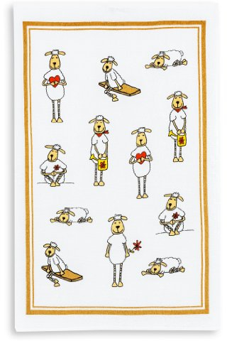 Kracht Geschirrtuch Frottier, Druck Schafe mit Herz, 45/70cm, 100% Baumwolle