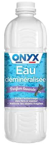 Onyx - Eau Déminéralisée - Fer à Repasser, Lisseur à Vapeur, Décolleuse à Papier Peint, Auto - 100% d’Ingrédients d’Origine Naturelle - Fabrication Française - 1L - Parfum Lavande