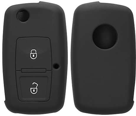 kwmobile Autoschlüssel Silikon Hülle kompatibel mit VW Skoda Seat 2-Tasten Klapp Autoschlüssel - Schlüsselhülle in Schwarz