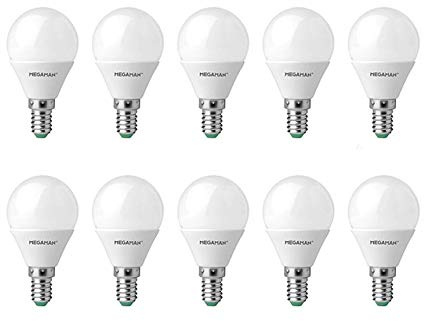MEGAMAN LED 10 Pack 3.5W Warm White SES E14 Golf Ball None DIMMABLE MINI Globe LAMP 2800K - 250 Lumen 15000 Hours Life - 10 Pack 143390