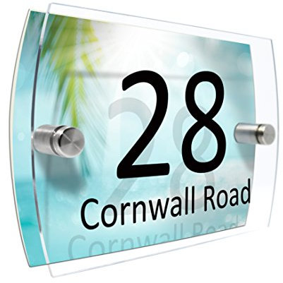 CS Printing House Number Sign Plaque Garden Glass Effect Acrylic Sign Door Plate Marble Wall Display 2 Part Branded Acrylic (Ocean)
