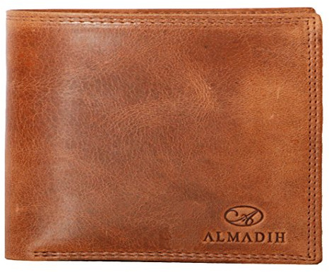 ALMADIH Leder Portemonnaie RFID Schutz querformat 15 Kartenfächer Premium Rindsleder + Geschenkbox (P2Q-BD) Herren Börse Geldbörse Geldbeutel Portmonee Brieftasche Unisex cognac tan braun (P2Q deluxe)