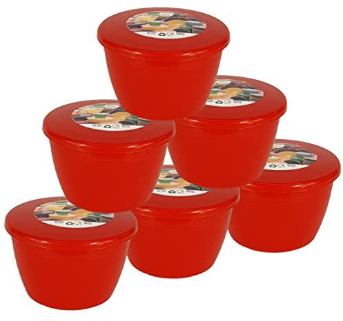 Just Pudding Basins 0.5 Pint, 280ml Steaming Basin Food Safe BPA Free Plastic - Pack of 6 Red Steam Pudding Bowls and Lids