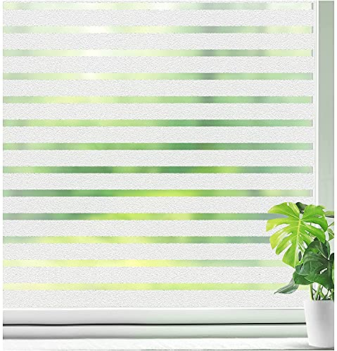 Qualsen Fensterfolie Blickdicht Sichtschutzfolie Fenster Fensterfolie Selbsthaftend Blickdicht 90 x 200 cm Milchglasfolie Klebefolie Fenster Fensterfolie Sichtschutz Folie Anti-UV(Frosted Stripe)