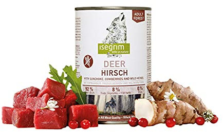 ISEGRIM Dose für Erwachsene, Hirsch + Wasser, Beeren und Wildkräuter, 400 g, Hund