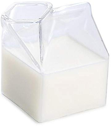 Calayu Pot à lait en verre - En forme de boîte à lait - Mini boîte à lait - Récipient à eau en verre transparent irrégulier - 250 ml